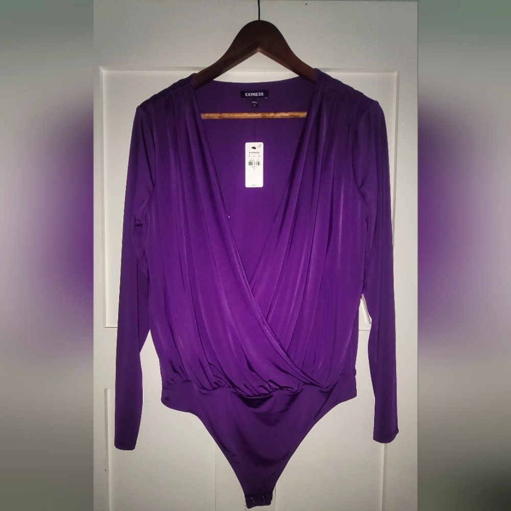 Express Deep Purple Wrap Bodysuit